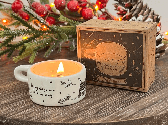 Ceramic Tealight Holder Happy Days